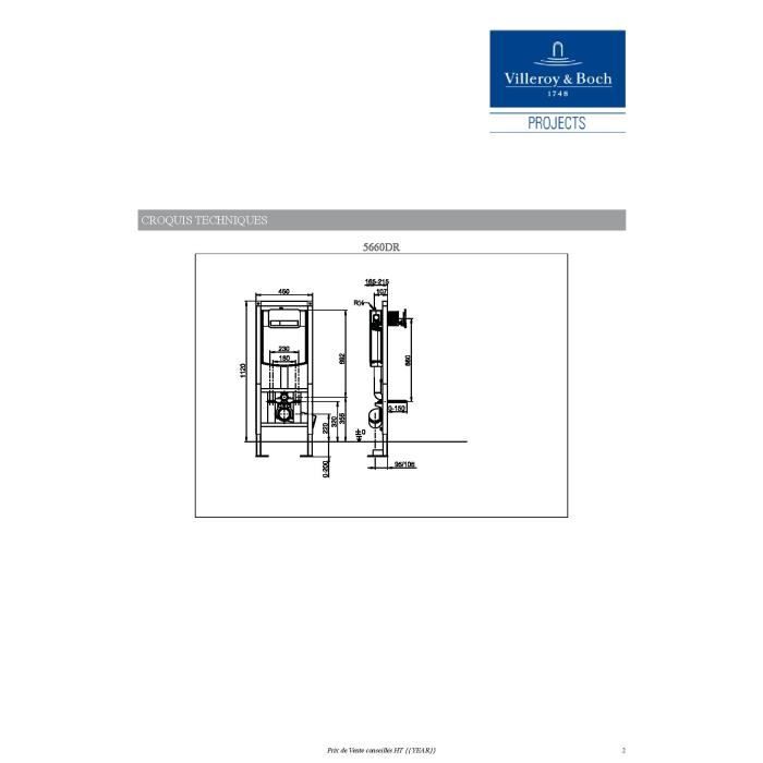 VILLEROY & BOCH - Pack WC O.novo suspendu sans bride - Céramique - avec Bati support - abattant et plaque de déclenchement