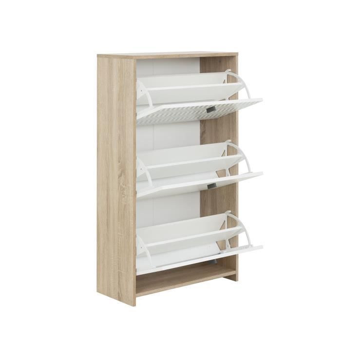 GAMI Meuble a chassures - Style scandinave - Made in France - Décor chene et blanc - L 68 x P 30 x H 116 cm - JANEIRO