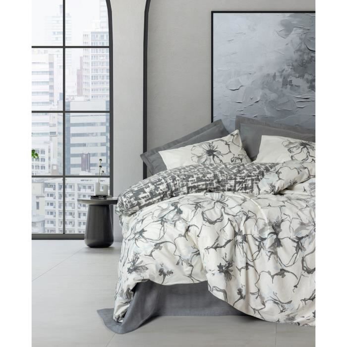 Parure de lit - 1 housse de couette 220 x 240 cm + 2 taies d'oreiller 60 x 60 cm - 100% coton renforcé - Anthracite