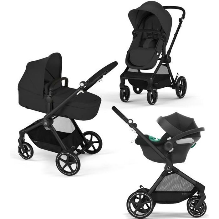 CYBEX EOS BLACK Moon Black Trio Stroller Pack: 2in1 convertible stroller + Aton B2 i-size car seat + Convertible carrycot hammock