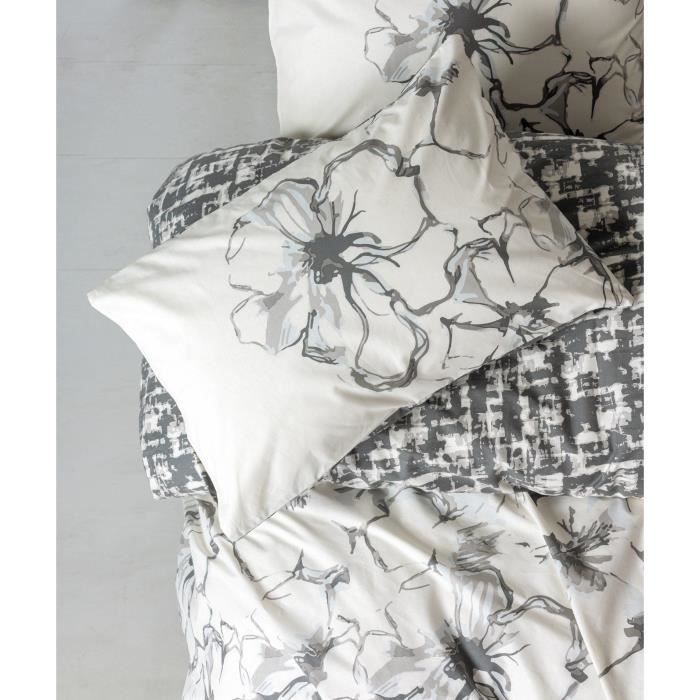 Image secondaire de Parure de lit - 1 housse de couette 220 x 240 cm + 2 taies d'oreiller 60 x 60 cm - 100% coton renforcé - Anthracite