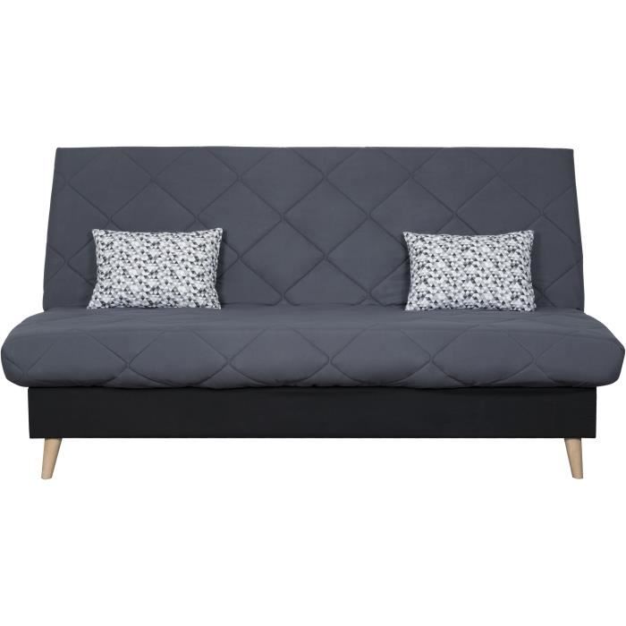 Banquette clic clac 3 places DAKOTA - Tissu gris - L 189 x P 94 x H 100 cm - Couchage 120x190 cm - Fabriqué en France - DUNLOPILLO