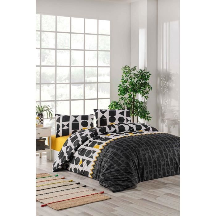 Image secondaire de Parure de lit - 1 housse de couette 220 x 240 cm + 2 taies d'oreiller 60 x 60 cm - 100% coton renforcé - Noir
