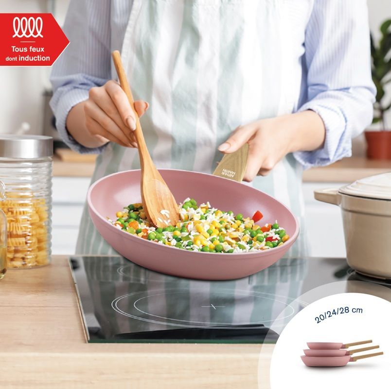 Image secondaire de Set de 3 poêles en céramique - Induction et tous feux - Rose