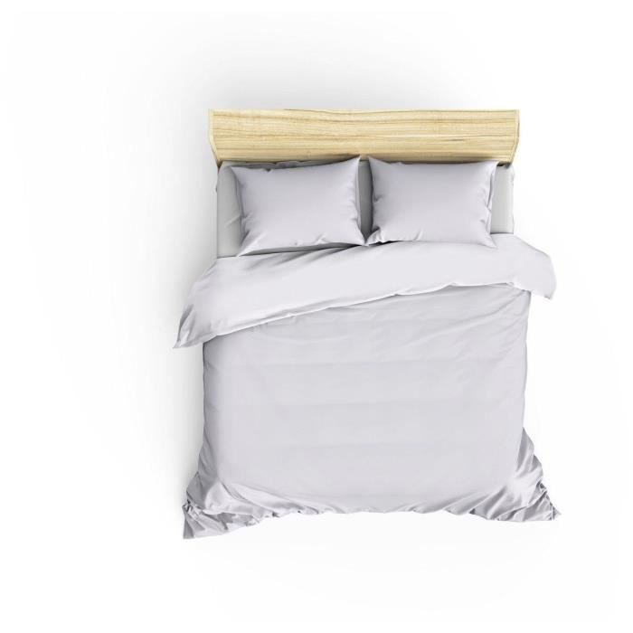 Image secondaire de Parure de lit - 1 housse de couette 220 x 240 cm + 2 taies d'oreiller 60 x 60 cm - Satiné 100% coton - Blanc