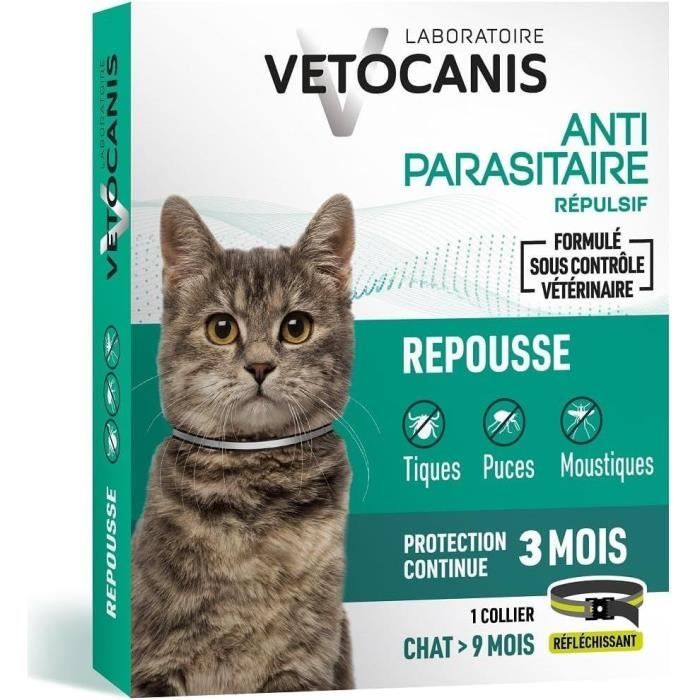 Collier r�pulsif anti-tiques et puces - VETOCANIS - Noir Reflechissant pour Chat