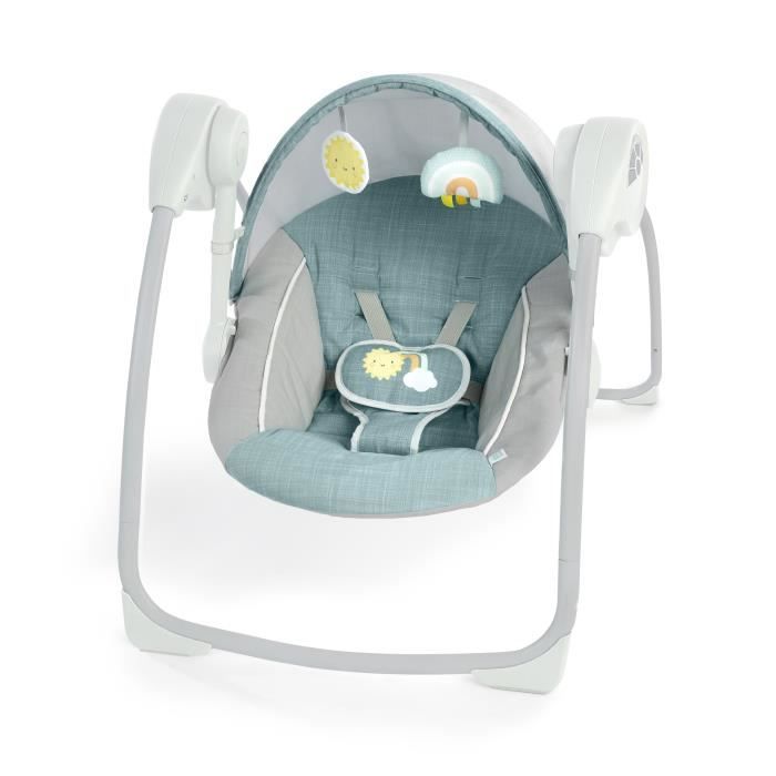 Ity by INGENUITY Sun Valley Canopy Altalena portatile - Cappottina, 2 giocattoli, sedile reclinabile in 2 posizioni - Unisex - 0-9 mesi - Grigio