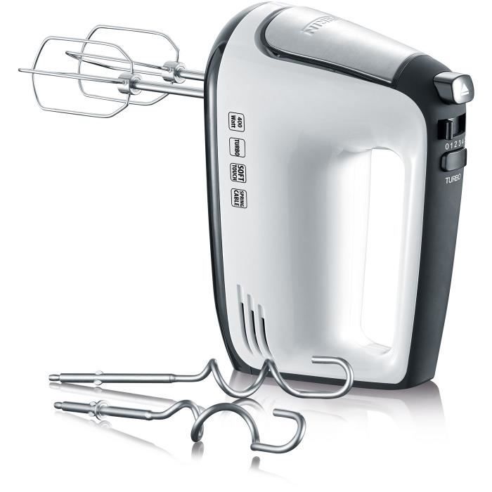 SEVERIN HM3830 Mescolatore elettrico: mescola, batti, impasta - 5 velocità + funzione turbo, 1600 giri / min, 2 fruste e ganci in acciaio inox