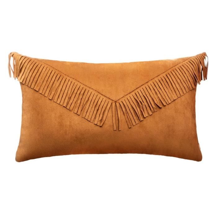 Coussin Suede Frange Pop - 30 x 50 cm - Jaune Ocre