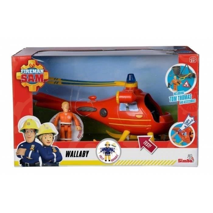 Simba - Sam il Pompiere - Elicottero Wallaby - 1 statuetta e 5 accessori - Funzione suono e luce