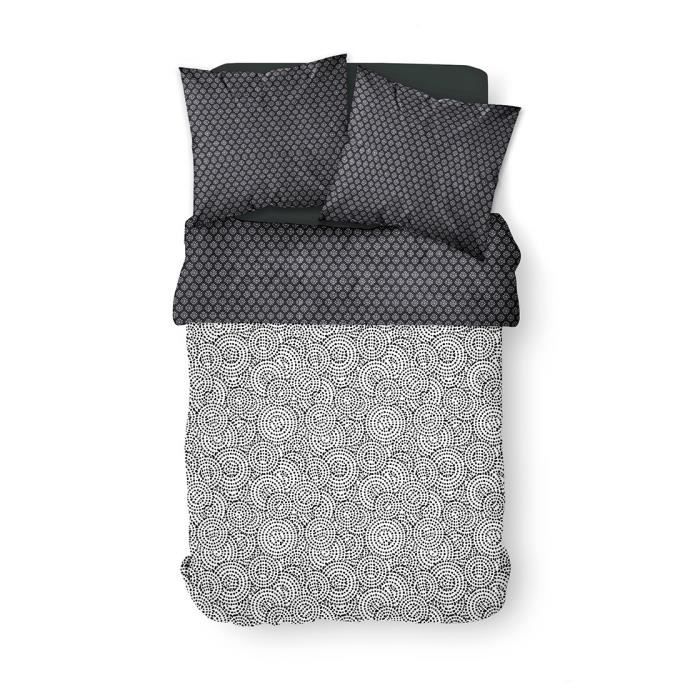 Parure de lit Crazy Minas - 2 personnes - 220 x 240 cm - Polyester - Noir Motif Géométrique - TODAY