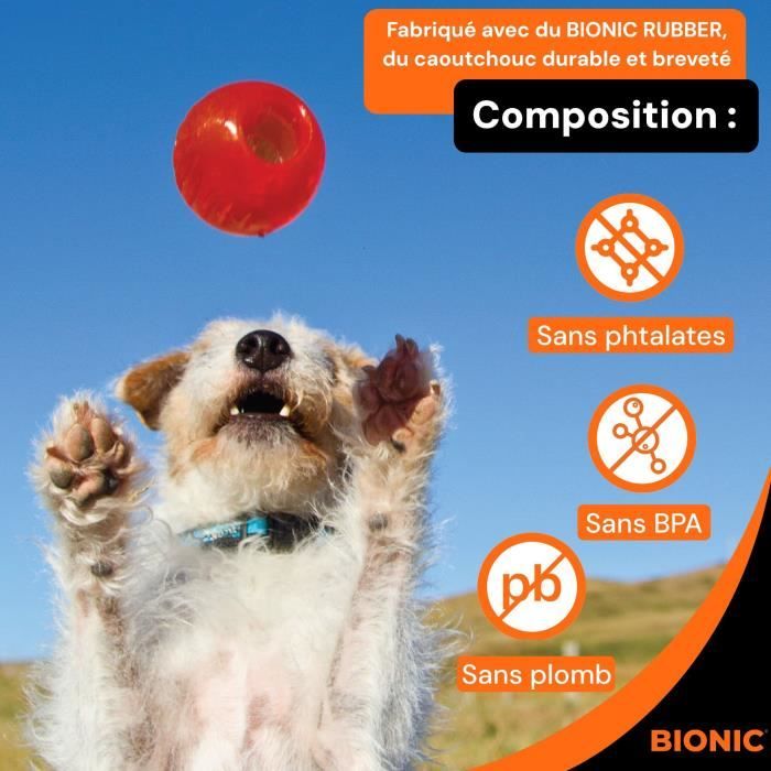 Image secondaire de Jouet pour chien - BIONIC - Balle - Taille Medium 6,7 cm - Caoutchouc ultra résistant - sans plomb, BPA ni phtalates
