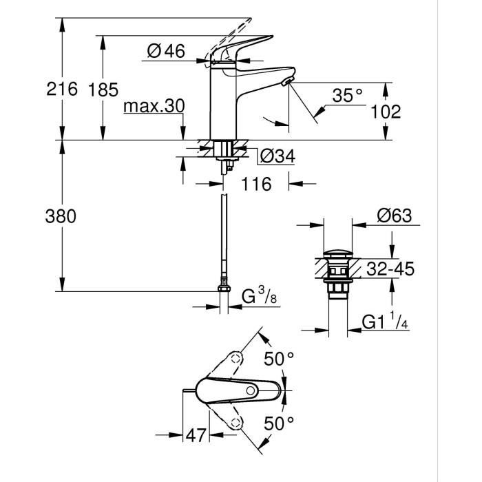 Image secondaire de Mitigeur monocommande - GROHE - 24327001 - Lavabo Swift - Avec sécurité enfant - Taille M