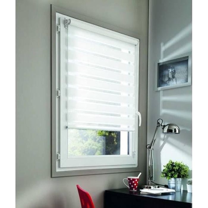 Store enrouleur Jour Nuit a clipser - L55 x H100cm - Blanc - 100% Polyester - MADECOSTORE