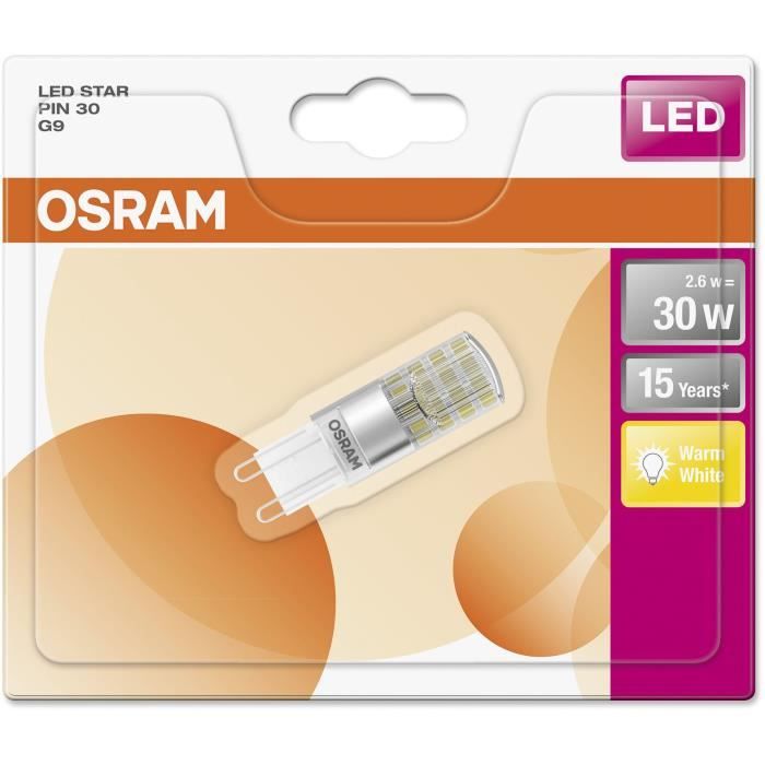 OSRAM Ampoule capsule LED G9 dépolie 2,6 W équivalent a 30 W blanc chaud