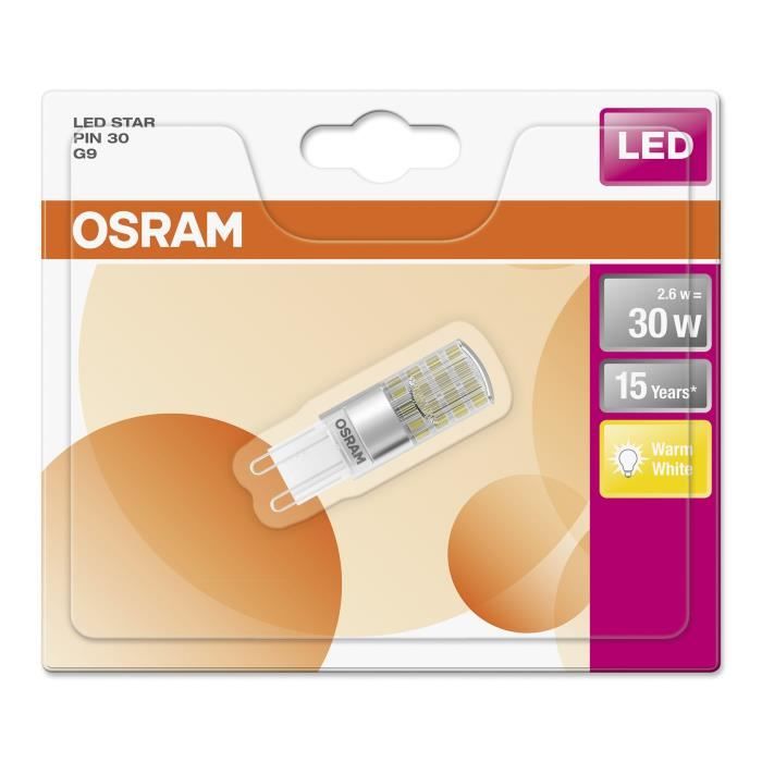 OSRAM Ampoule capsule LED G9 dépolie 2,6 W équivalent a 30 W blanc chaud