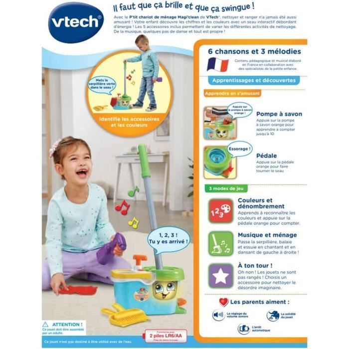 VTECH - 1,2,3 Imite-Moi - P'tit Chariot de Ménage Magi'clean - Jouet d'Imitation Enfant