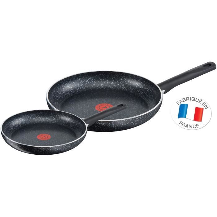 Tefal Brut Effet Pierre Lot De 2 poeles 24 et 30 cm Tous Feux Dont Induction C2649002