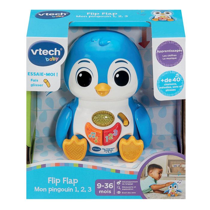 VTECH BABY - Mon Pingouin Interactif Flip Flap 1, 2, 3 - Bleu