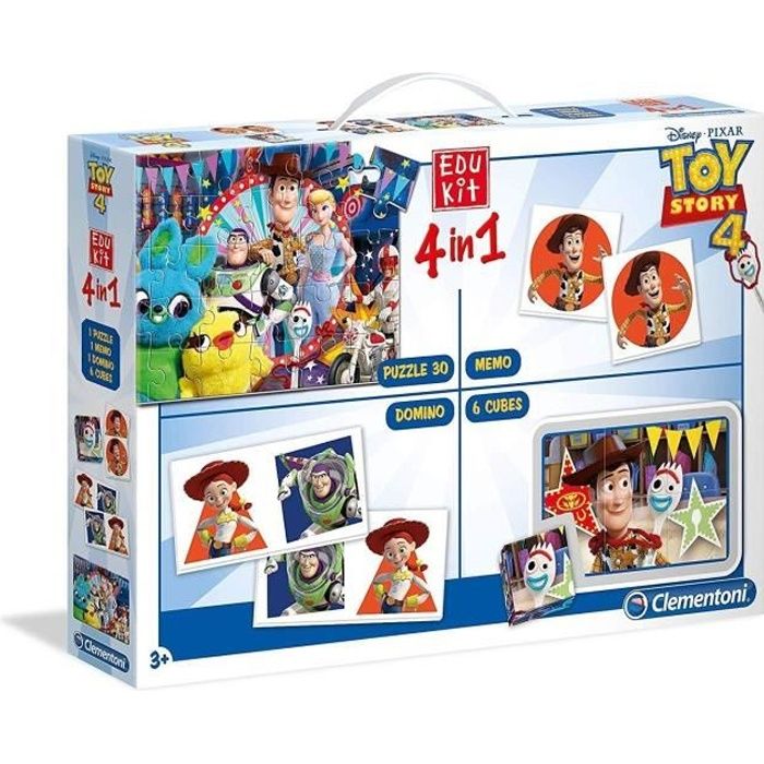 CLEMENTONI Edukit 4 en 1 - Toy Story 4- Mémo, Domino, Puzzle et Cubes