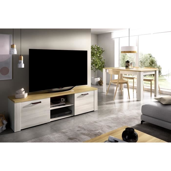 SIENA Meuble TV -Décor chene clair et naturel  - L 180 x P 40 x H 49 cm
