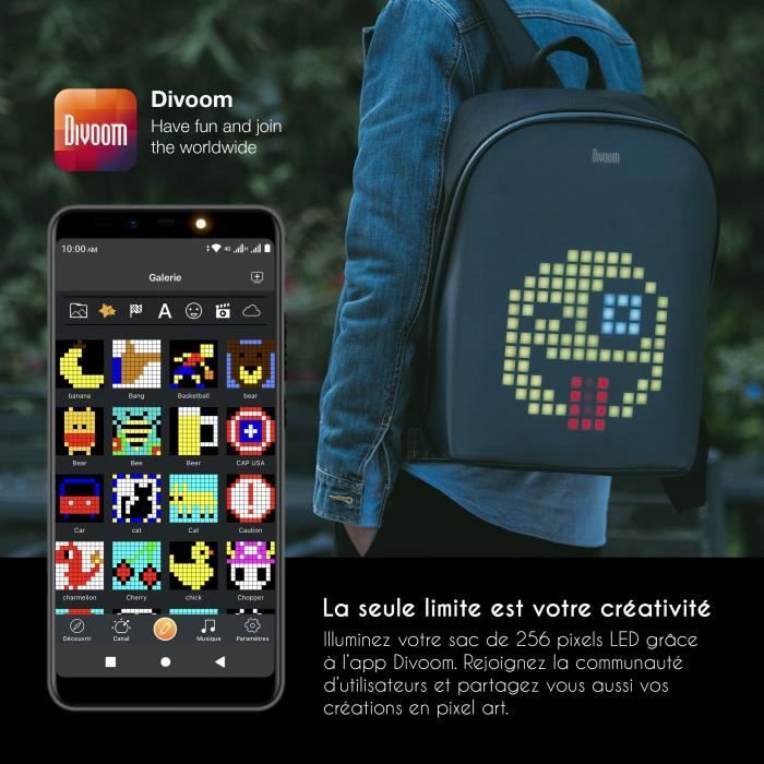 PIXOO Sac a dos connecté + Bague BT guidon vélo + Powerbank