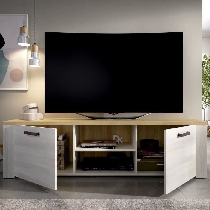 SIENA Meuble TV -Décor chene clair et naturel  - L 180 x P 40 x H 49 cm