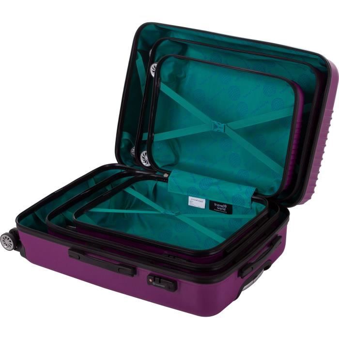 TRAVEL WORLD Ensemble de 3 Valises 55/65/75 cm Violet Foncé
