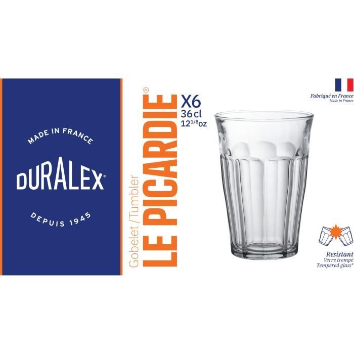 DURALEX Lot de 6 verres gobelets PICARDIE - 36 cl