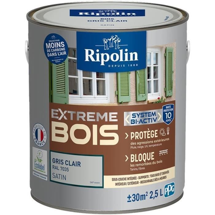 RIPOLIN Interior & Exterior Wood Paint - Light Gray Ral 7035 Satin, 2.5L