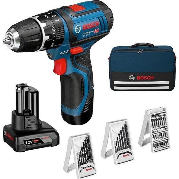 Trapano avvitatore a percussione Bosch Professional GSB 12V-15 + 1 batteria da 2,0 Ah + 1 batteria da 4,0 Ah - 06019B690G