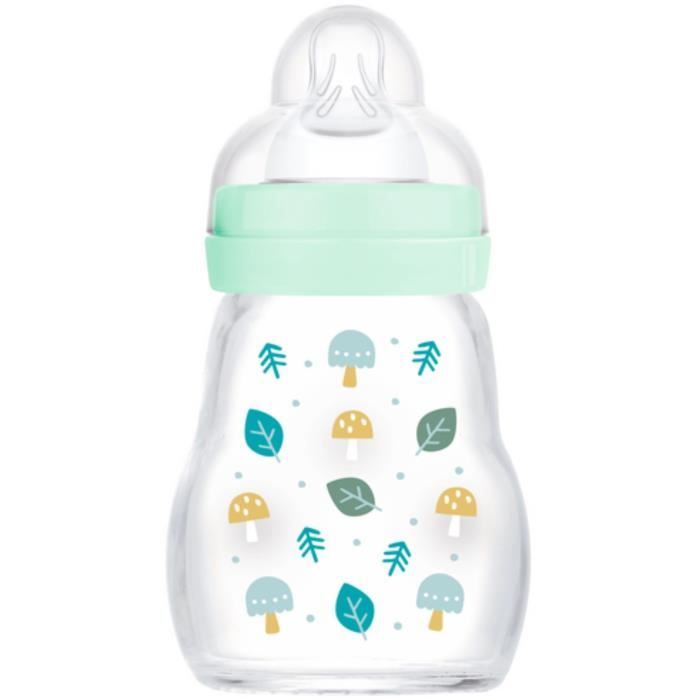 MAM Glass Baby Bottle - 170ml - Blue - Teat Flow 1