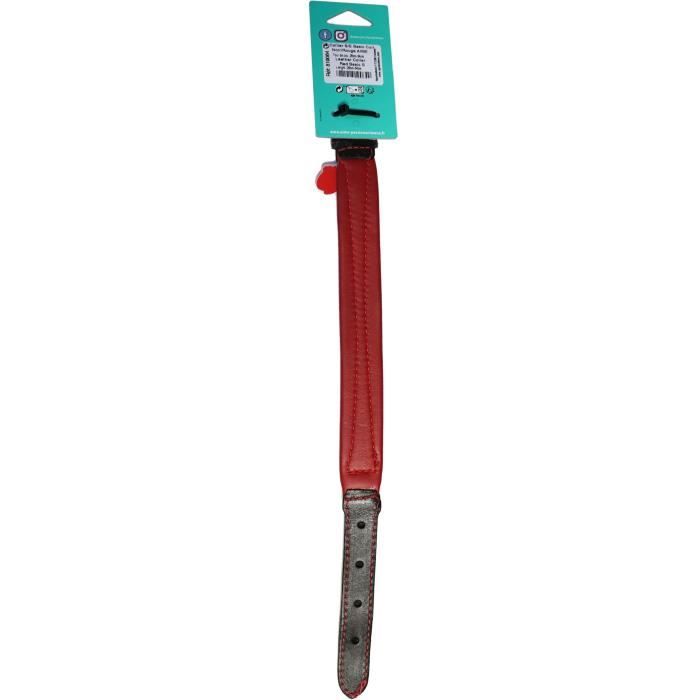 Image secondaire de Collier pour chien - AIME - Basic cuir - Cuir vache / agneau - Taille S 27-35 cm - Noir / Rouge