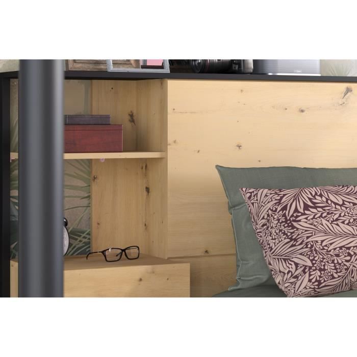 Tete de lit OAK - Chevets intégrés - Décor chene et noir - L 253 x P 36 x H 103 cm - Parisot