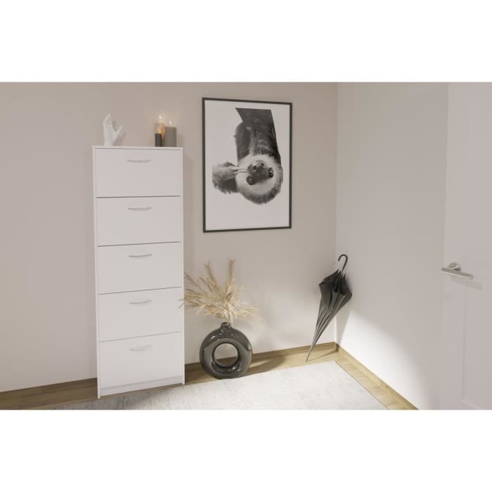 Image secondaire de Meuble à chaussures blanc avec 5 abattants pour 10 paires