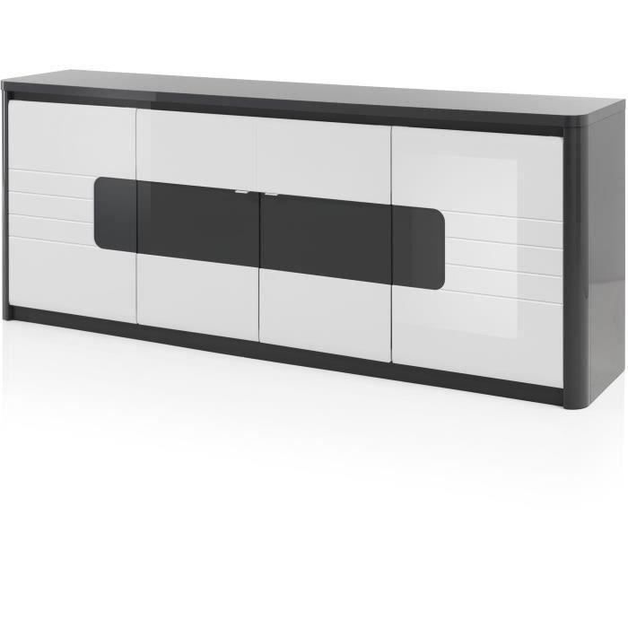 ALBEA Enfilade - Blanc et gris - 4 portes + 1 tiroir - BELLINI - L 220 x P 46 x H 90 cm