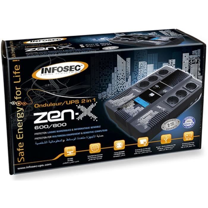 INFOSEC Zen-X 800 FR/SCHUKO Onduleur Line Interactive 800 VA 6 Prises FR/SCHUKO - 66071