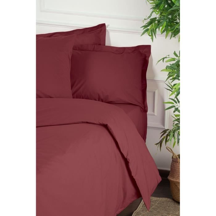 Image secondaire de Parure de lit - 1 housse de couette 220 x 240 cm + 2 taies d'oreiller 60 x 60 cm - 100% coton renforcé - Rouge