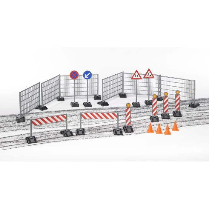 BRUDER - Accessessoires de chantier: panneaux de signalisation, plots... - 18 cm