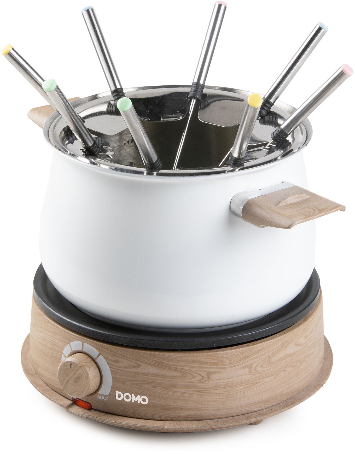 Appareil à Fondue Électrique DOMO 1500W - 2L pour 8 Personnes - Blanc et Bois