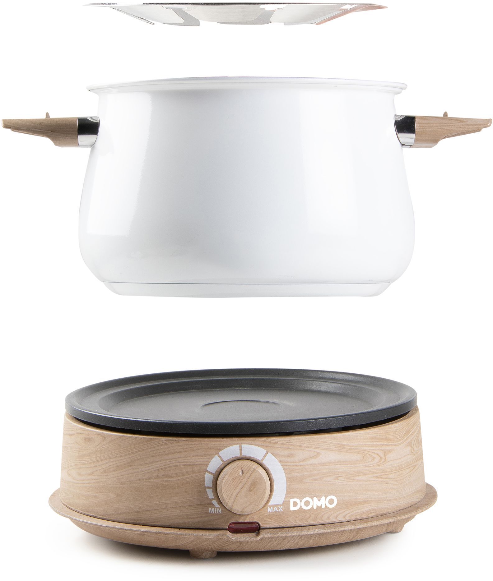 Image secondaire de Appareil à Fondue Électrique DOMO 1500W - 2L pour 8 Personnes - Blanc et Bois