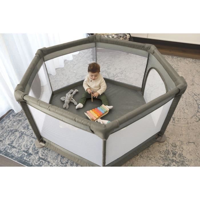 Explore Park - DREAMBABY - 6 lati con base in tessuto e struttura imbottita - Ø 1,40 m - H 70 cm - Tortora