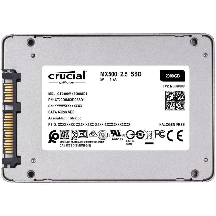 CRUCIAL - Disque SSD Interne - MX500 - 2To - 2,5 (CT2000MX500SSD1)