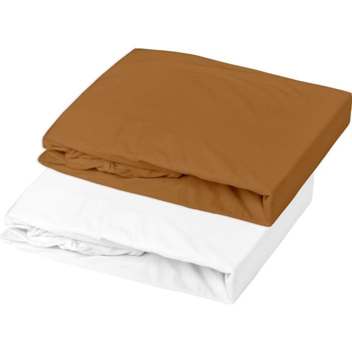 Lot 1 alese + 1 drap housse - P'TIT DODO - 60 x 120 cm - Blanc / Caramel