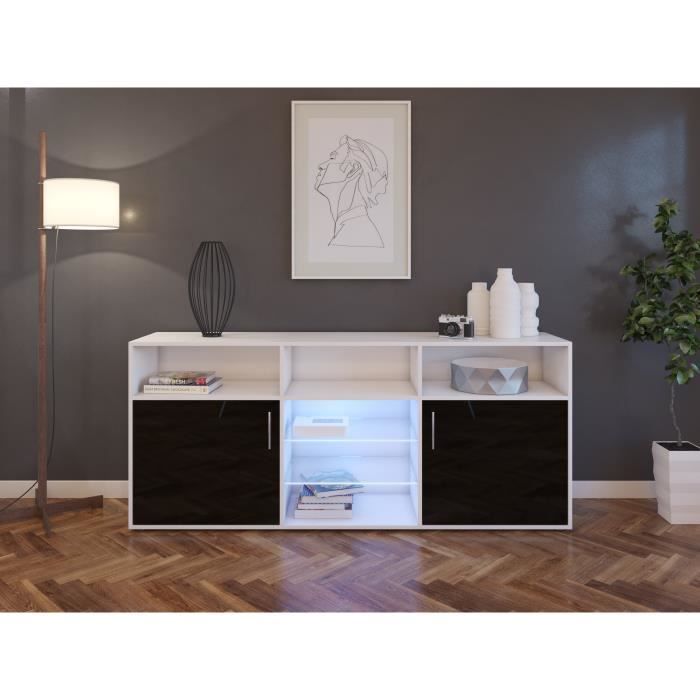 KORA Buffet bas avec LED contemporain noir brillant et blanc mat - L 180 cm