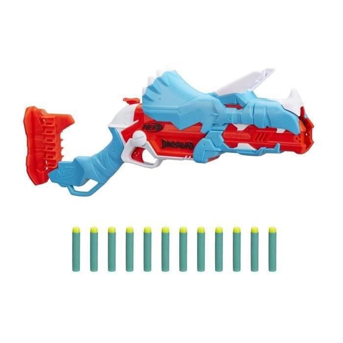 NERF - DinoSquad - Blaster Tricera -blast - s'ouvre pour charger 3 fl?chettes - 12 fl?chettes NERF - - apparence de triceratops