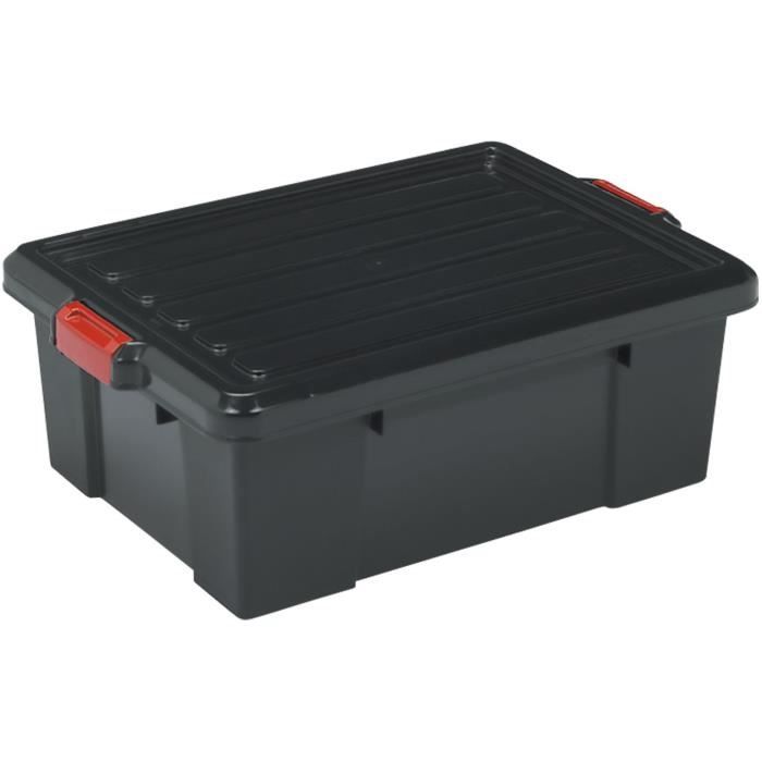 IRIS OHYAMA Lot de 3 boîtes de rangement avec fermeture clic - Power Box - SK-230 - Plastique - Noir - 25 L - 59 x 38, 5 x 18 cm
