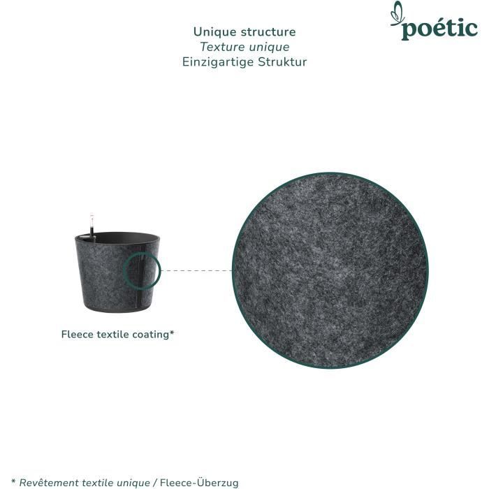 Pot de fleurs rond d'intérieur, Réserve d'eau et indicateur niveau d'eau, Finition feutre textile, Ardoise, Ø31,3 x 26cm - PoeTIC