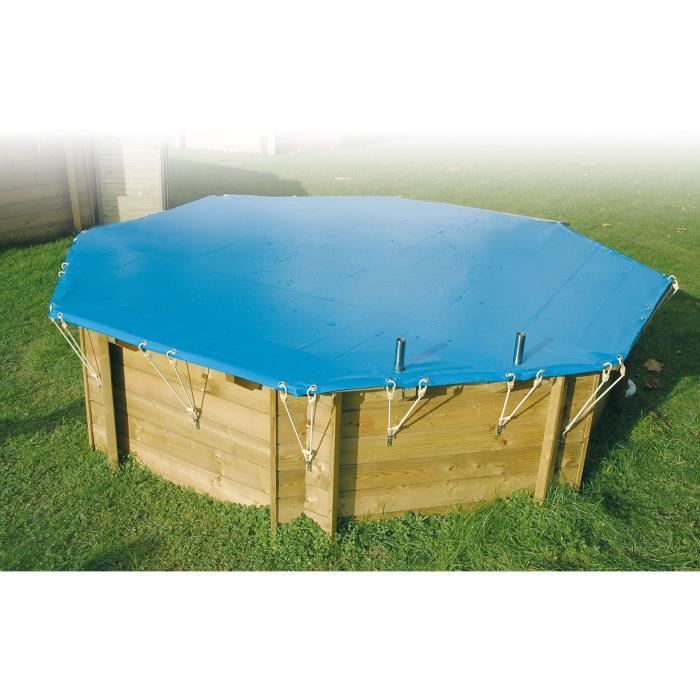 Bâche d'hiver et de sécurité pour piscine bois - UBBINK - Octogonale 400x610 - Epaisseur 550gr - Conforme NF P 90-308