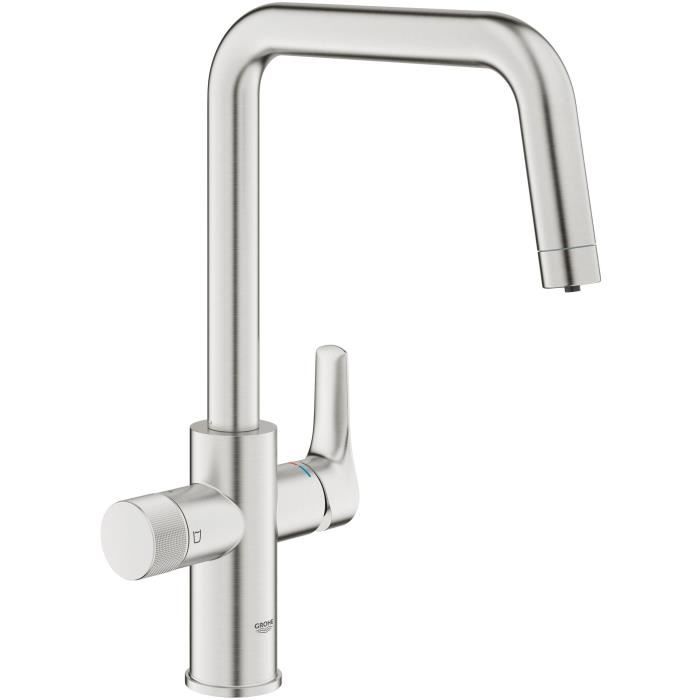 Rubinetto cucina con filtro - Supersteel - Filtrazione acqua - Bocca alta a U - Rotazione 150° - GROHE Blue Pure Start - 30595DC0